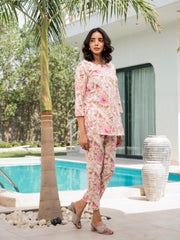 ESHANI Cream Floral Print Cotton Regular Fit Night Suit Set