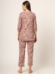 ESHANI Pink Floral Print Cotton Regular Fit Night Suit