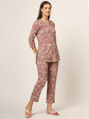ESHANI Pink Floral Print Cotton Regular Fit Night Suit