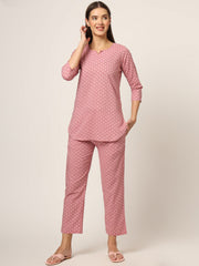 ESHANI Pink Floral Print Cotton Regular Fit Night Suit