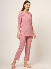 ESHANI Pink Floral Print Cotton Regular Fit Night Suit