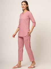 ESHANI Pink Floral Print Cotton Regular Fit Night Suit