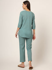 ESHANI Green Floral Print Cotton Regular Fit Night Suit