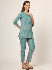 ESHANI Green Floral Print Cotton Regular Fit Night Suit