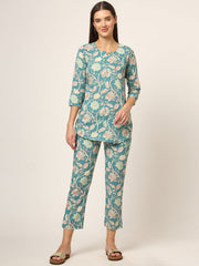 ESHANI Green Floral Print Cotton Regular Fit Night Suit
