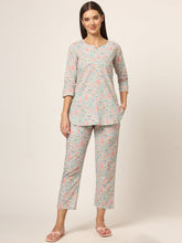 ESHANI Blue Multi Floral Print Cotton Regular Fit Night Suit