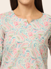 ESHANI Blue Multi Floral Print Cotton Regular Fit Night Suit