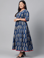 Plus Size Royal Blue Printed Floor Length Anarkali - Eshani world