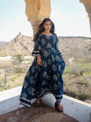 Eshani Blue Long Cotton Anarkali - divenaworld.com