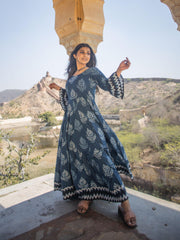 Eshani Blue Long Cotton Anarkali - divenaworld.com