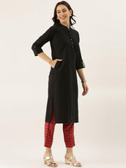 Eshani Black Solid Straight Roll up Kurti - Eshani world
