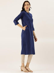 Eshani Blue Solid Straight Roll up Sleeve Kurti - Eshani world
