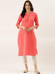 Eshani Peach Solid Straight Roll up Sleeve Kurti - Eshani world