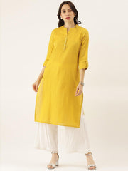 Eshani Yellow Solid Straight Roll up Sleeve Kurti - Eshani world