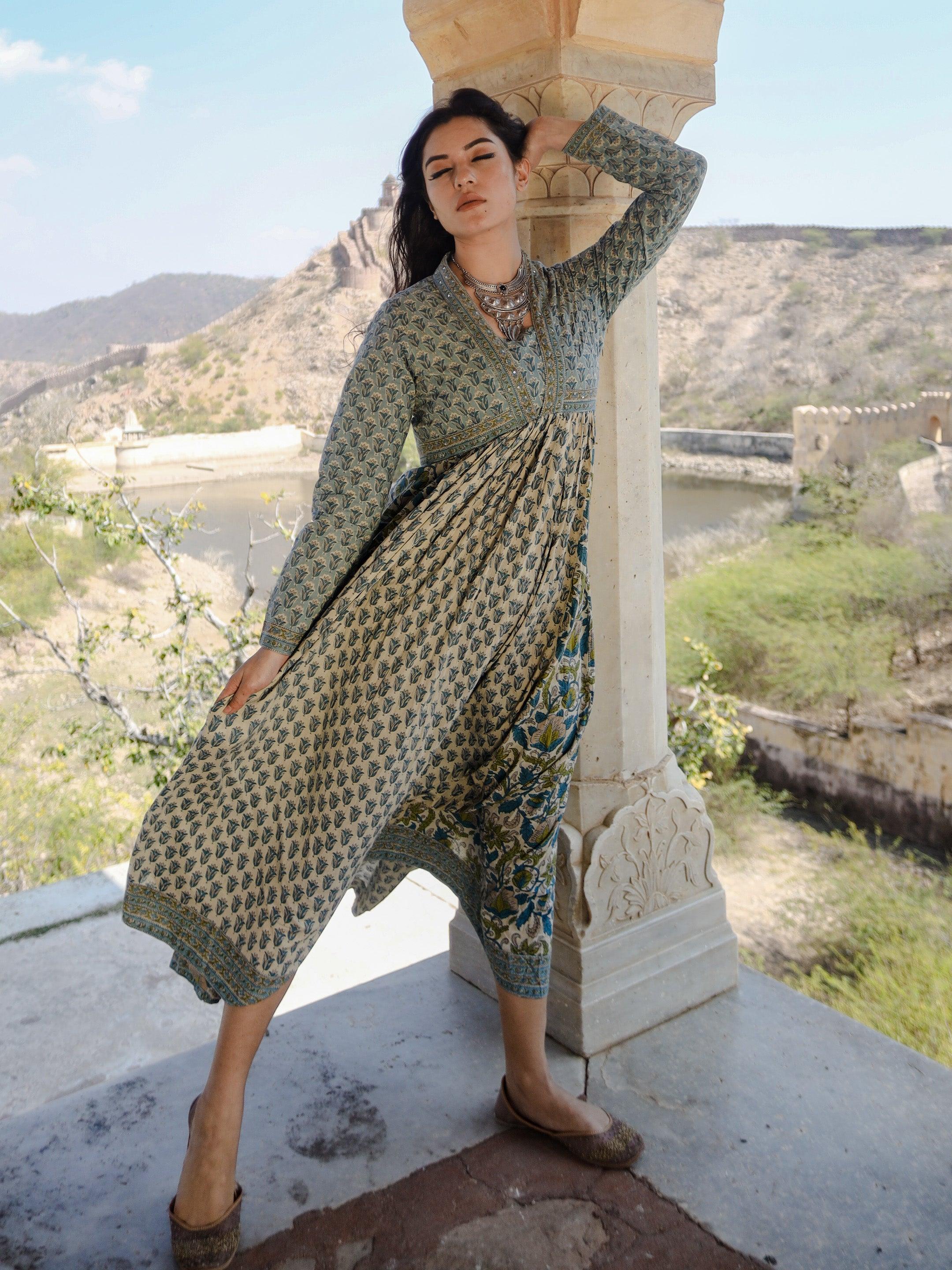Eshani Block Print Mulmul Kurta - divenaworld.com