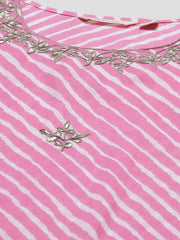 Eshani Pink Lahariya Cotton Gota patti Straight Kurta - Eshani world