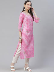 Eshani Pink Lahariya Cotton Gota patti Straight Kurta - Eshani world