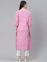 Eshani Pink Lahariya Cotton Gota patti Straight Kurta - Eshani world