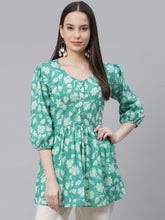 Eshani Sea green Floral Printed Peplum Cotton top - Eshani world