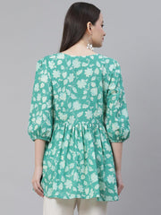 Eshani Sea green Floral Printed Peplum Cotton top - Eshani world