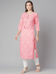 Eshani Baby Pink Bandhej Straight Kurta - Eshani world