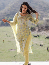 Eshani yellow Cotton Straight Kurta pant set with dupatta - divenaworld.com