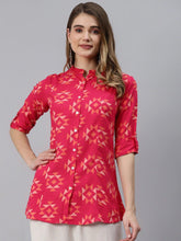 Eshani Pink Geometric Print Rayon Shirt Style Top - Eshani world