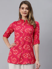Eshani Pink Geometric Print Rayon Shirt Style Top - Eshani world