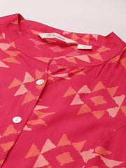 Eshani Pink Geometric Print Rayon Shirt Style Top - Eshani world