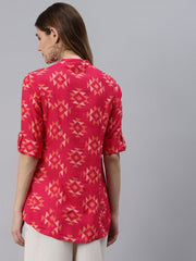 Eshani Pink Geometric Print Rayon Shirt Style Top - Eshani world