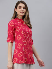Eshani Pink Geometric Print Rayon Shirt Style Top - Eshani world