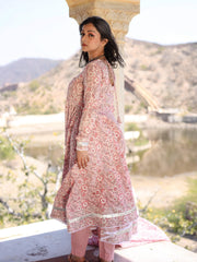 Eshani Baby Pink Cotton Anarkali Kurta Pant Set With Dupatta - divenaworld.com