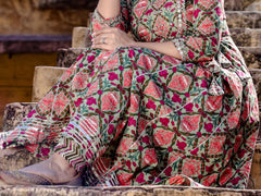 Eshani Green Floral Printed Anarkali Kurta Pant Sets - divenaworld.com