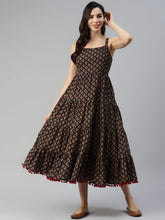 Eshani Black Floral Printed Shoulder Strip Long dress - Eshani world