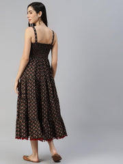 Eshani Black Floral Printed Shoulder Strip Long dress - Eshani world