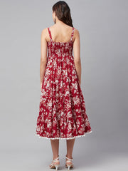 Eshani Red Floral Printed Shoulder Strap Long dress - Eshani world