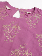 Eshani Purple Foil Print Cotton Sharara Set with Dupatta - Eshani world