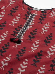 Eshani Maroon Cotton Straight Kurta Hem Cuffed Pant set - Eshani world