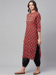 Eshani Red Ethnic Cotton Straight Kurta - Eshani world