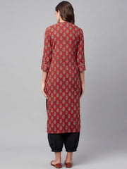 Eshani Red Ethnic Cotton Straight Kurta - Eshani world