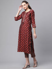 Eshani Maroon Chanderi Kurta pant set - divenaworld.com