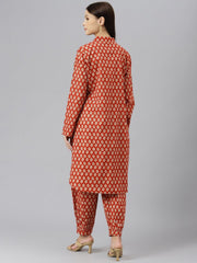 Eshani Maroon Cotton Shirt Style Kurta Hem Cuffed Pant Co-ord Set - Eshani world