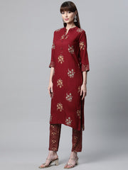 Eshani Maroon Rayon Kurta Pant Set with kota doria Dupatta - Eshani world