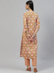 Eshani Pink Floral Cotton Kurta Pant Set - Eshani world