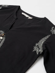 Eshani Black Cotton Straight Kurta Hem Cuffed Pant set - Eshani world