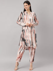 Eshani Cream Muslin Tie and Dye Kurta with Ham Cuffed Pant Set - Eshani world