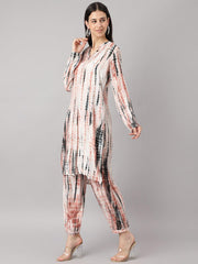 Eshani Cream Muslin Tie and Dye Kurta with Ham Cuffed Pant Set - Eshani world