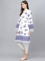 Eshani White Floral Printed Straight Kurta With tulip pant - Eshani world