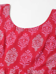 Eshani Magenta Floral Cotton Anarkali Kurta Pant Set with Dupatta - Eshani world