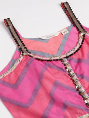 Eshani Turquoise Blue Cotton Sleeves less Anarkali Sharara set with Dupatta - Eshani world